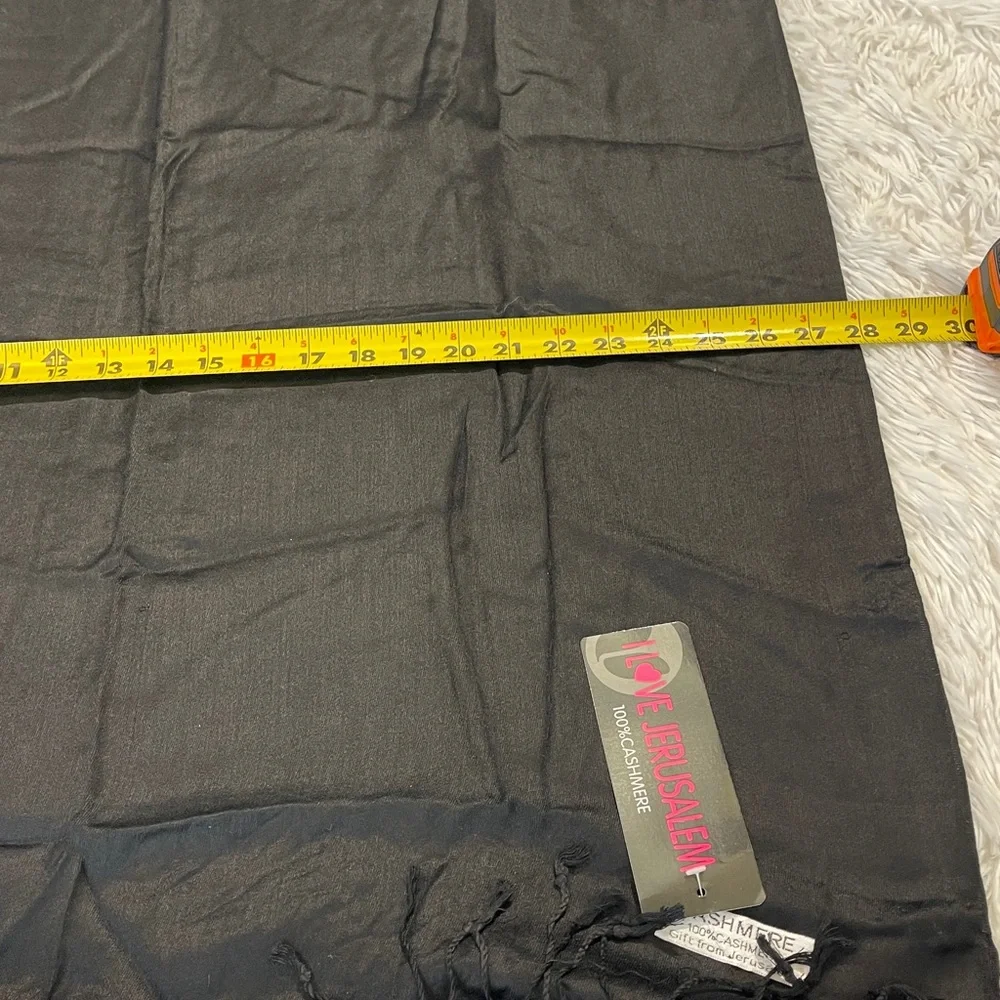 I LOVE JERUSALEM Black Scarf 28 inches WIDE 6 FOOT LONG. 💯 CASHMERE NWT